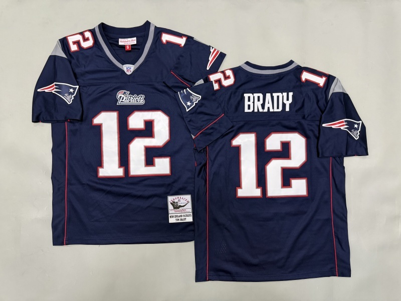 Men 2025 New England Patriots 12 Brady Blue Throwback Limited NFL Jersey style 001